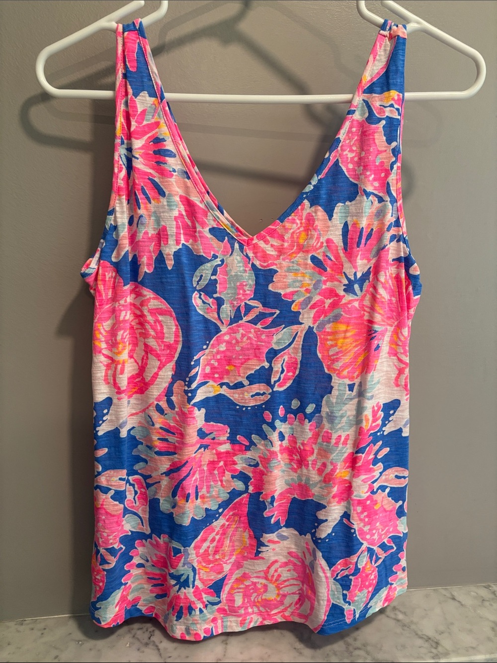 Lilly Pulitzer Girls Floral V-Neck One-Piece - Hot Pink & Royal Blue